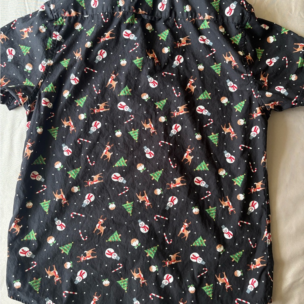 Denim & Flower Ricky Singh Holiday Shirt M Short Sleeve Button Reindeer Snowman - Picture 2 of 6